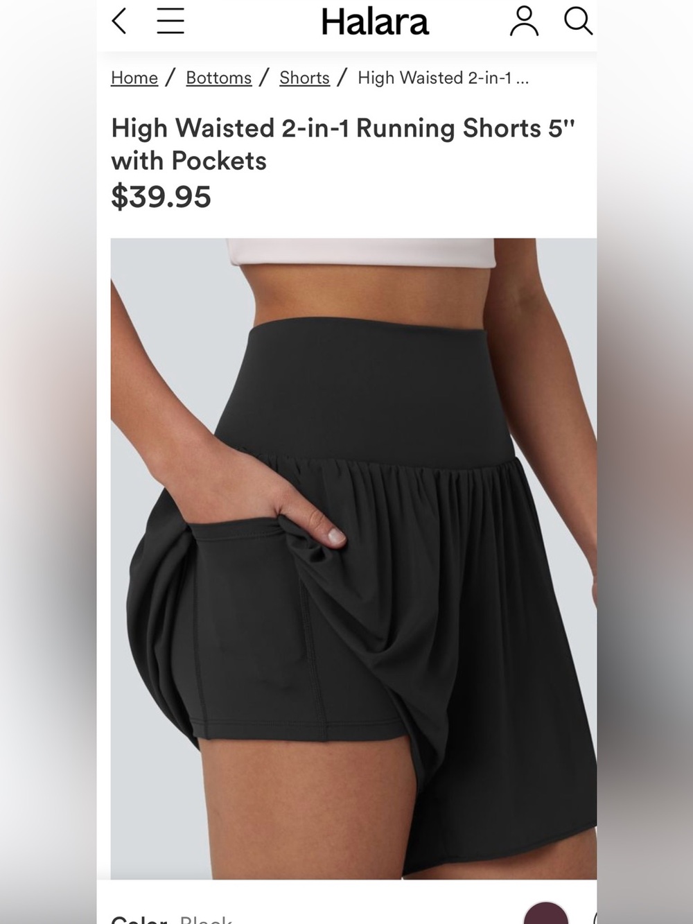 HALARA Black High-Waisted 2-in-1 Running Shorts with Pocket